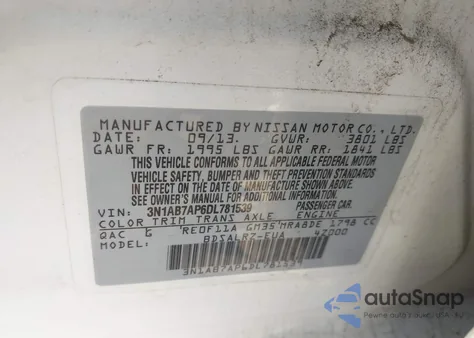 2013 Nissan Sentra Sr z USA, uszkodzony, nr VIN 3N1AB7AP6DL781539